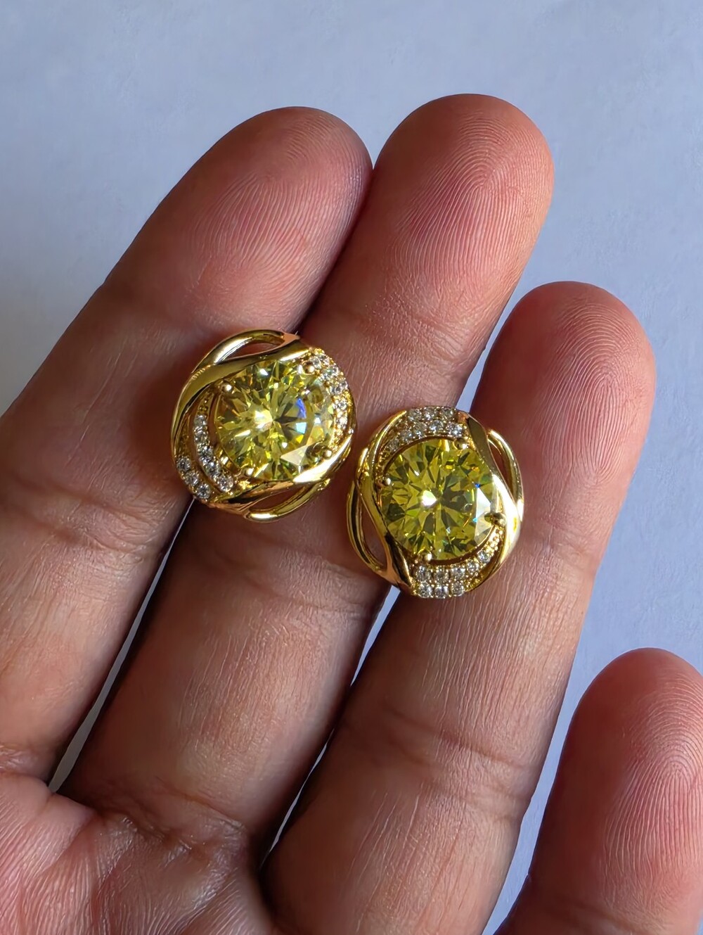 ✨ Gold Plated Green Crystal Statement Earrings CZ Accent Luxury Studs